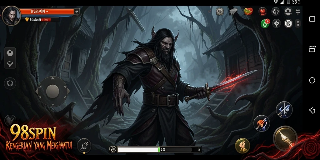 Tampilan menegangkan dari gameplay 98SPIN yang penuh kengerian.