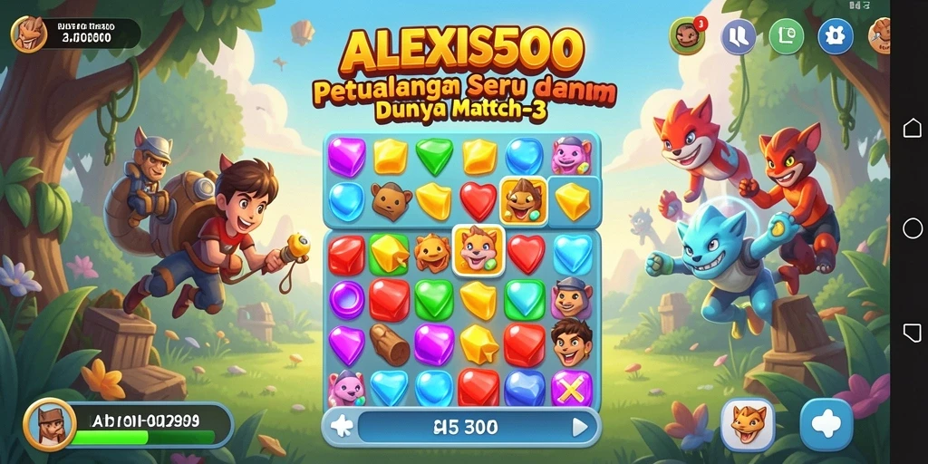 Screenshot ALEXIS500 menampilkan pengalaman bermain Match-3 yang menegangkan.