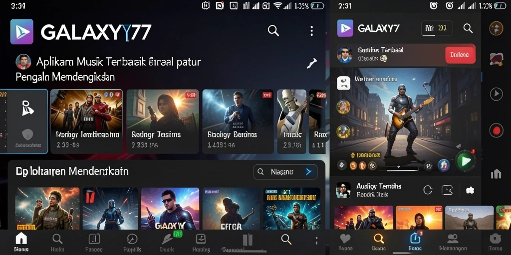 Tampilan gameplay aplikasi musik GALAXY77 dengan fitur menarik.