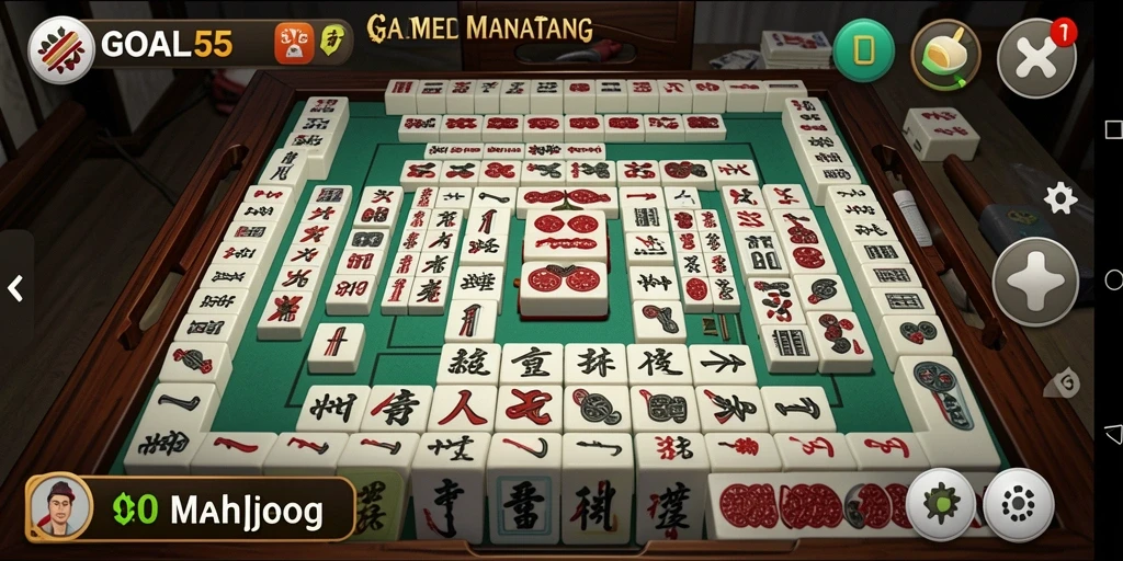 Tangkapan layar utama GOAL55 menunjukkan gameplay Mahjong yang seru dan menantang.