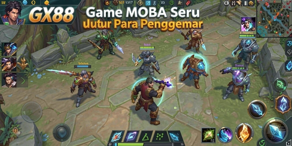 Tampilan aksi seru dalam pertempuran MOBA di GX88.