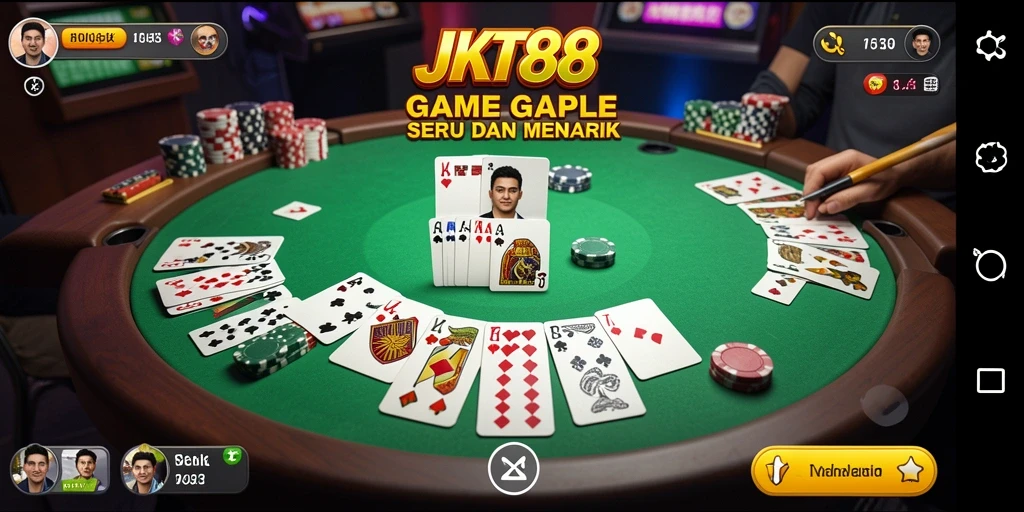 Screenshot JKT88 menampilkan antarmuka gameplay Gaple yang menarik.