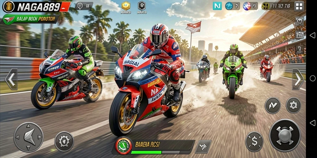 Screenshot NAGA889 menampilkan momen seru balap motor.