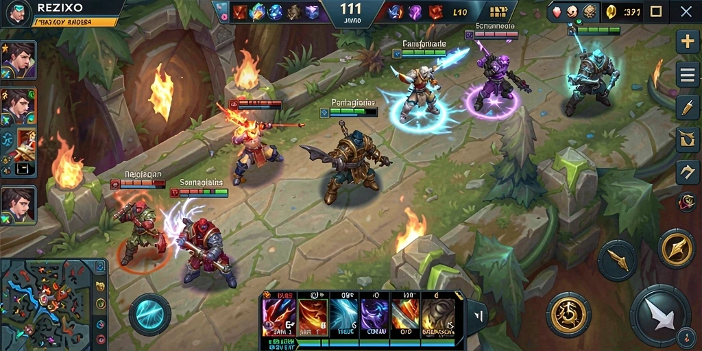 Gambaran aksi gameplay seru di REZIXO dengan pertarungan strategis.