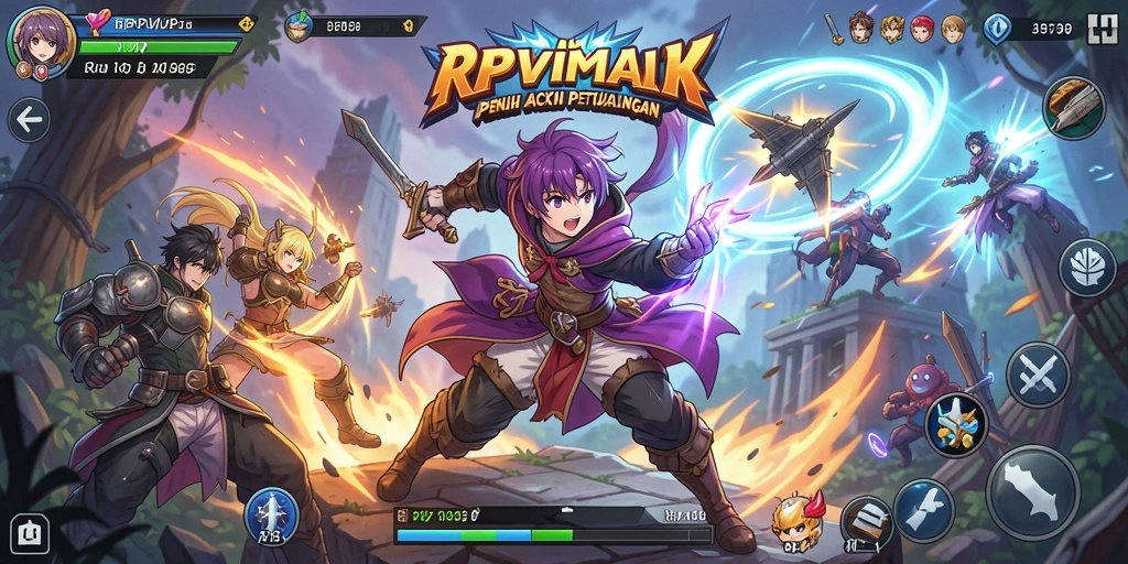 Tangkapan layar gameplay RPVIP1 menampilkan aksi seru dan karakter anime.