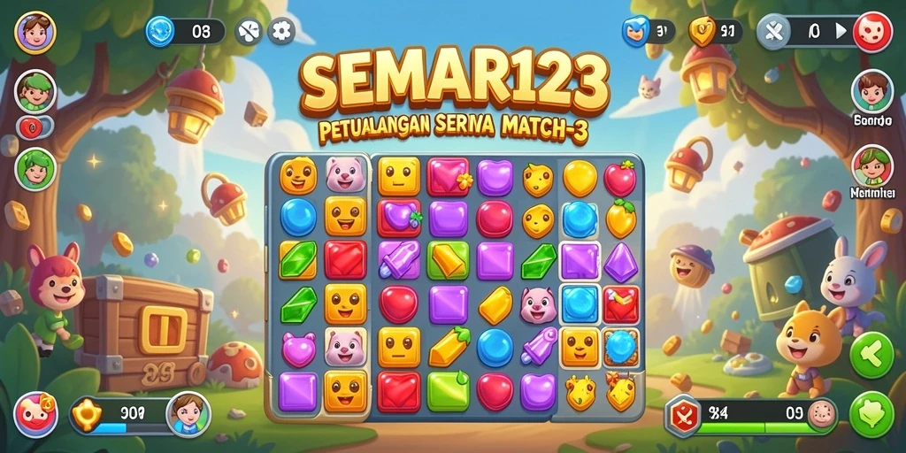 Tangkapan layar utama SEMAR123 menunjukkan gameplay seru dan penuh warna dari kategori Match-3.