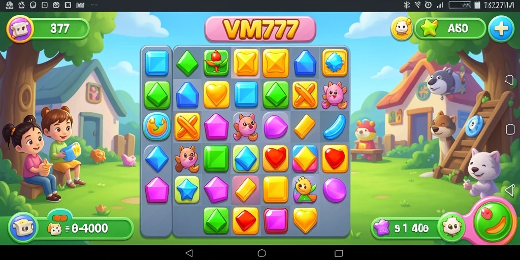 Screenshot utama VM777 menampilkan gameplay Match-3 yang seru dan berwarna.
